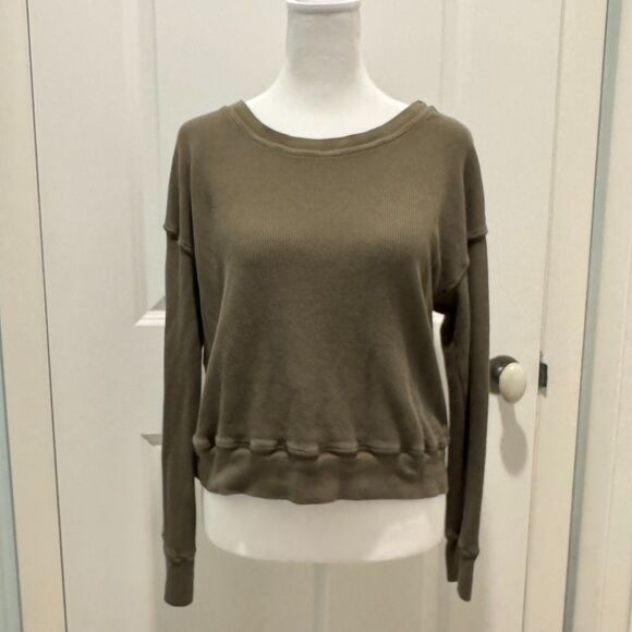 Splendid Waffle Thermal Crewneck, Olive Green, Small - Picture 1 of 3